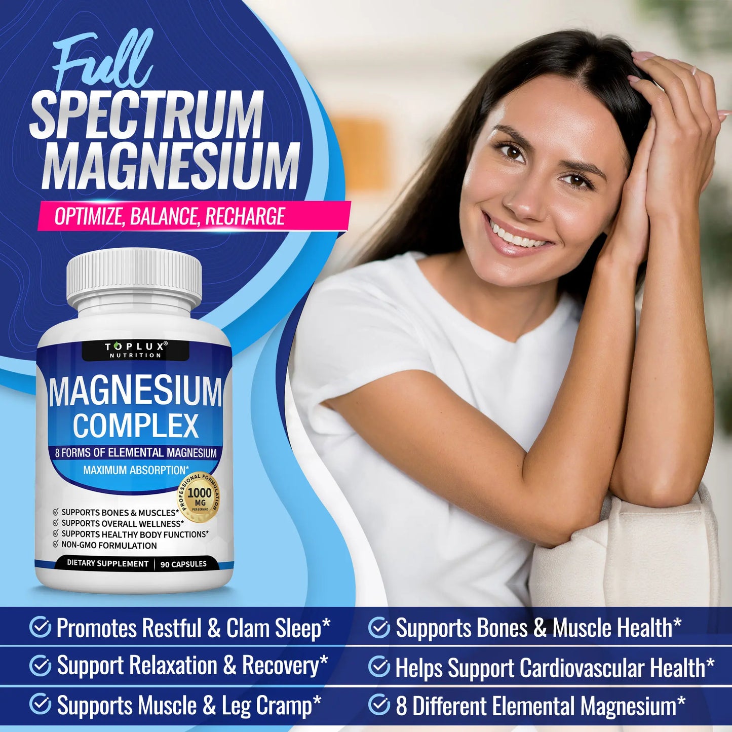 Toplux Magnesium Complex 8 Essential Magnesium Supplement 1000Mg