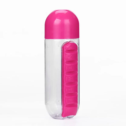 Innovative 2-in-1 600ml Sports Water Bottle with 7 Compartment Pill Organizer - Perfect for Outdoor Adventures!