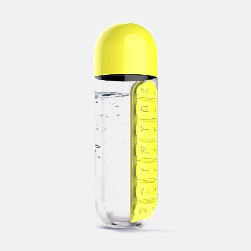 Innovative 2-in-1 600ml Sports Water Bottle with 7 Compartment Pill Organizer - Perfect for Outdoor Adventures!