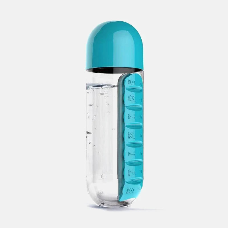 Innovative 2-in-1 600ml Sports Water Bottle with 7 Compartment Pill Organizer - Perfect for Outdoor Adventures!