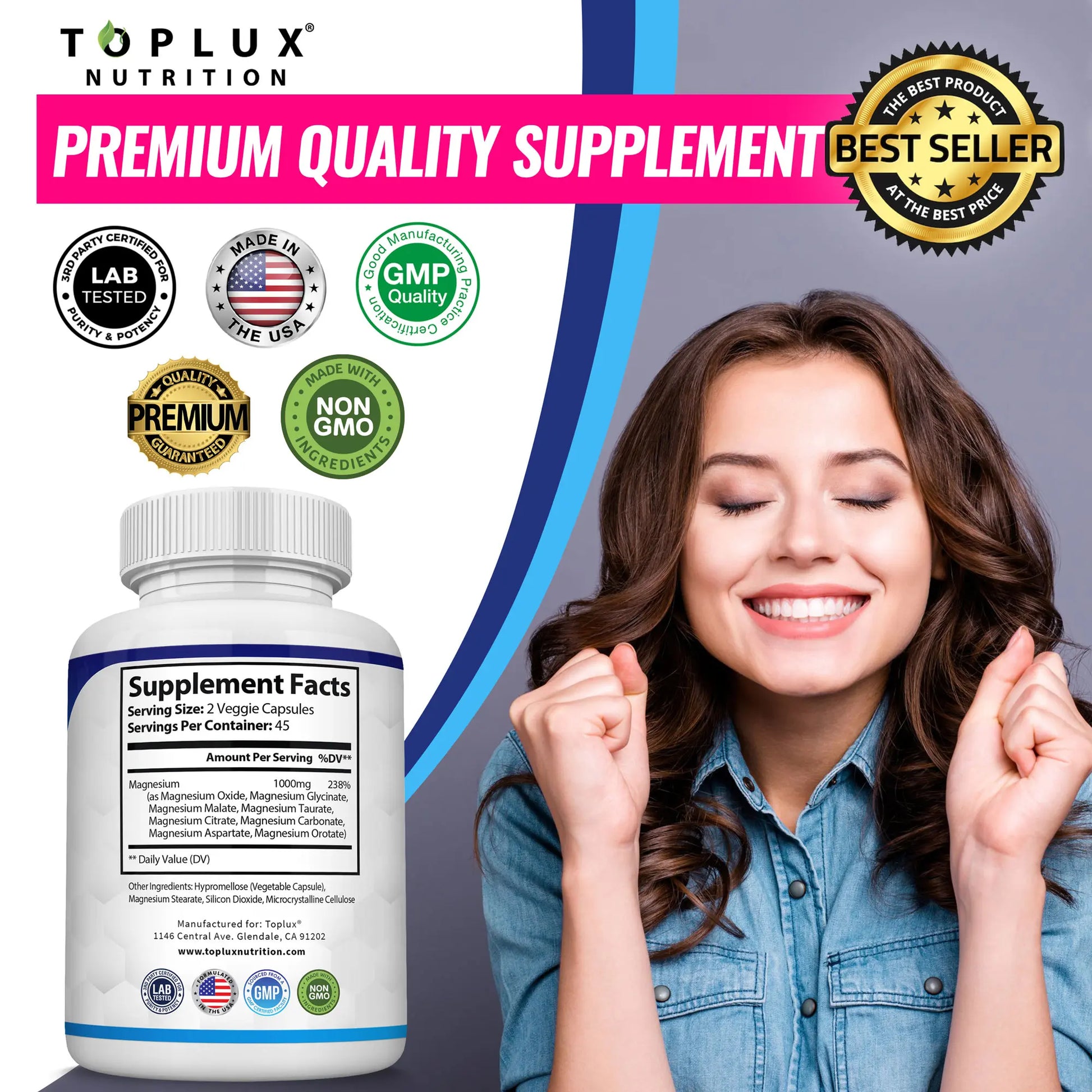 Toplux Magnesium Complex 8 Essential Magnesium Supplement 1000Mg